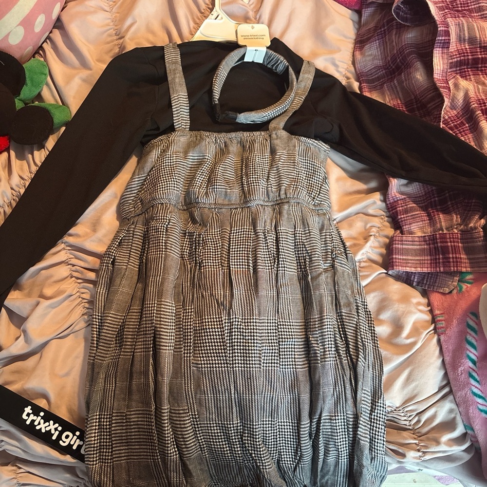 Trixxi Black and Gray Plaid Dress